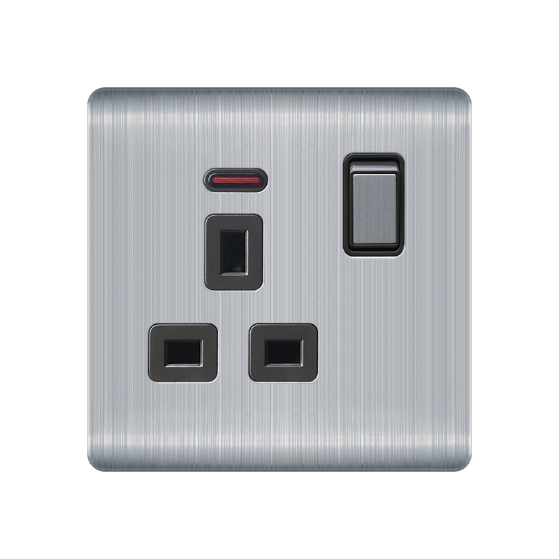 Stainless steel Socket Q1-UK Socket With Switch With Indicator Light-Silver